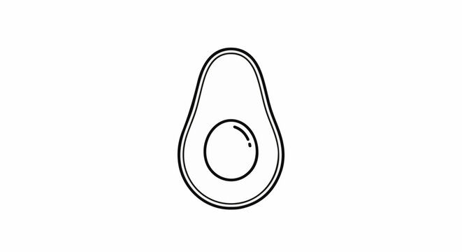 Minimalist line art outline of an avocado half, showing a pit