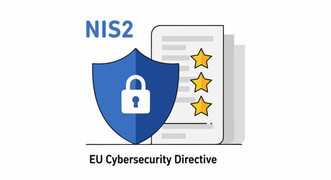 NIS2 EU Cybersecurity Directive with a Shield and Stars