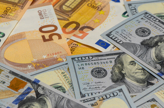 EUR USD forex currency background with dollars and euros