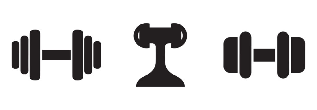 set of black dumbbells vector illustration, flat design