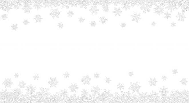 Black background, framed by white, textured snowflake silhouettes, and scattered winter, star shapes along, the and bottom edges