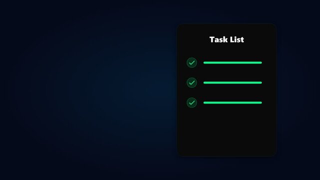 Task List Checklist Animation with Completed Items UI Interface.