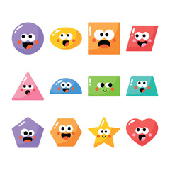 Fototapeta premium Cute colorful geometric shapes cartoon characters set isolated on transparent background.