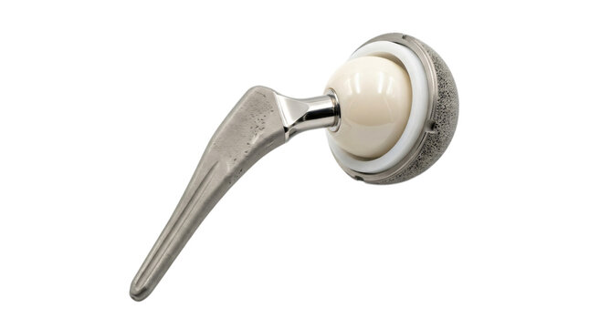 Hip replacement prosthetic device with metal stem and ceramic ball joint for orthopedic surgery and joint repair