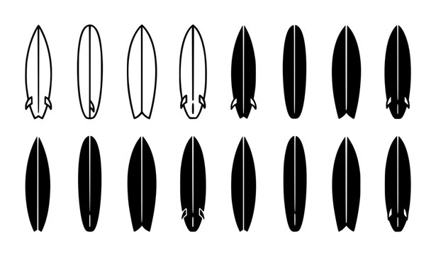 Surfboard icons vector set filled and outline styles surf boards collection