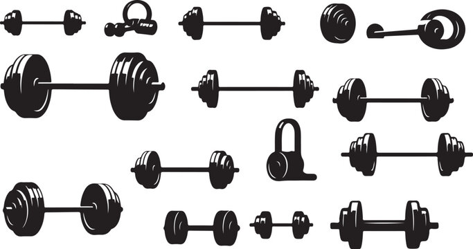 Weightlifting equipment barbells and dumbbells set