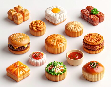 3D Isometric Asian Food and Pastry Icon Collection