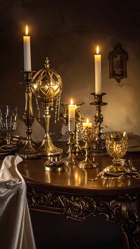 Elegant antique gold candelabras and table.