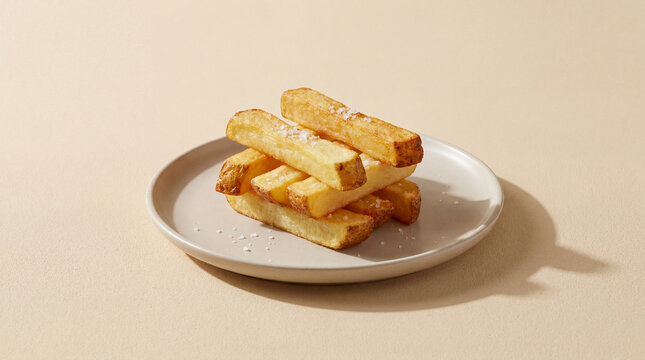 Hand Cut French Fries With Deep Golden Edges And Fluffy Interiors Minimalist Presentation Style Gourmet Delicious Crisp