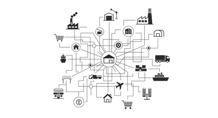 Fototapeta premium Supply Chain Logistics Network Diagram with Icons.
