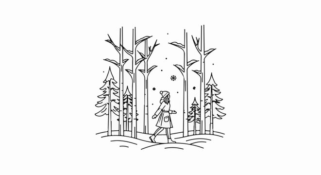 Person walking through a snowy forest