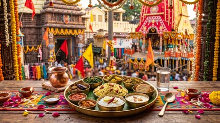 Fototapeta premium Traditional Indian dishes served during festive celebration, vibrant cultural cuisine