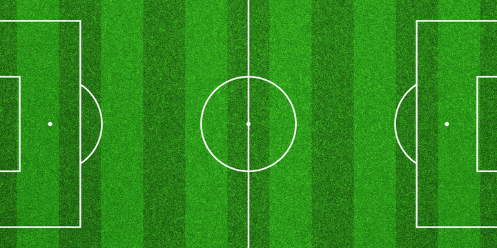 Top-down view of a green soccer pitch with standard white markings. Ideal for sports strategy or as a graphic background.