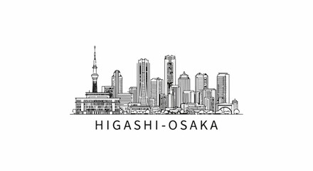 Fototapeta premium Sketch of a city skyline with diverse tall buildings, including a prominent spire