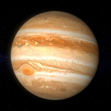 Jupiter - A detailed view of the gas giant planet in space.