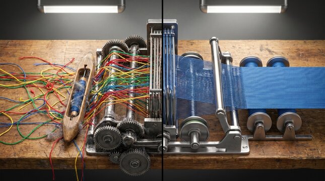 Weaving Machine Illustrating Cohesive Process and Seamless Integration.