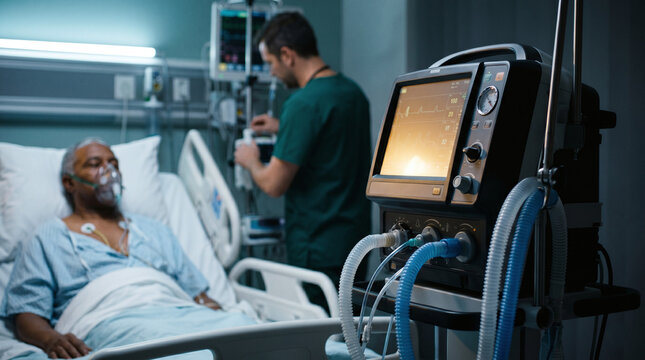 Elderly Patient in Intensive Care with Doctor and Equipment