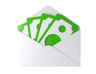 Obraz premium White Envelope with Green Dollar Bills and Coin