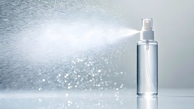 Face Mist Bottle Spray Burst Captured in Motion Against Bright Background, Skincare Product Concept, Refreshing Beauty Routine, and Vibrant Self Care Aesthetic