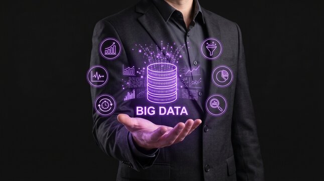 Big data concept with database and icons data storage information technology data management data processing cloud computing business intelligence data visualization data mining artificial
