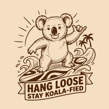 Koala bear surfing on wave board.