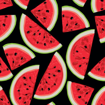 Red Watermelons, Decorative seamless pattern. Repeating background. Tileable wallpaper print.