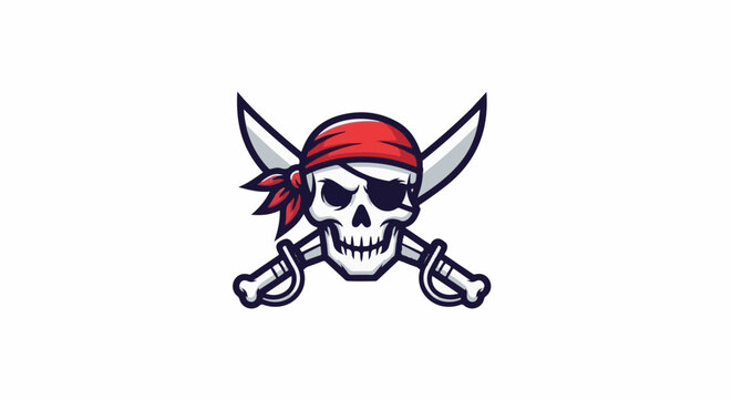 Pirate skull with crossed swords and bandana, dark eye patch