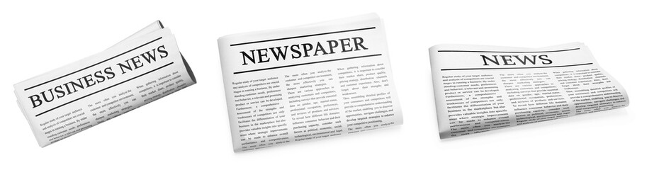 Fototapeta premium Newspapers isolated on white, set. Printed publication