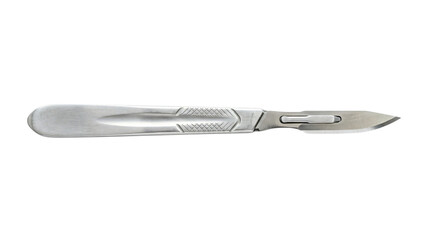 Fototapeta premium Utility knife with a silver handle and blade on a white background