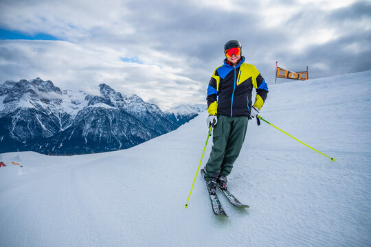 freestyle skier posing in Scuol / Switzerland