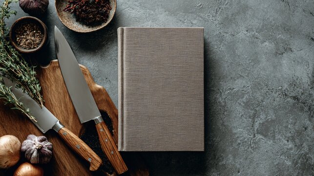 Cookbook cover composition with strong copy space and elegant layout