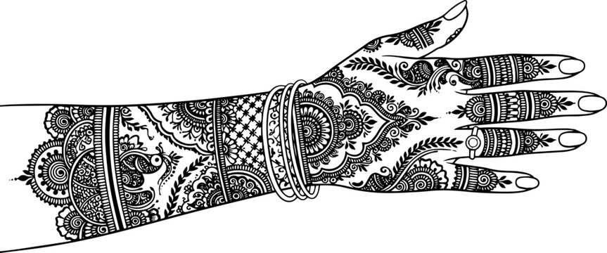 Beautiful Mehndi Design on Female Hand Traditional Henna Art