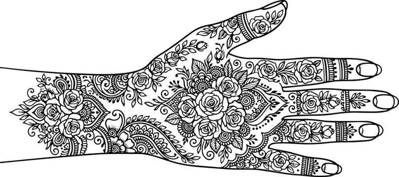 Beautiful Mehndi Design on Female Hand Traditional Henna Art