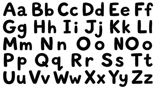 A complete set of black lowercase and uppercase English alphabet letters displayed in a grid format from Aa to Zz abc typography font learning education writing communication
