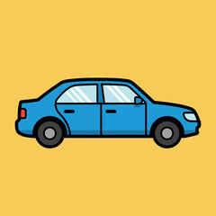 Obraz premium Flat Vector Illustration of a Blue Sedan Car Side Profile Isolated on Yellow Background