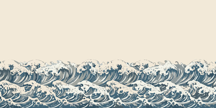 Continuous hand drawn wave pattern with stylized ocean waves on a neutral background high quality