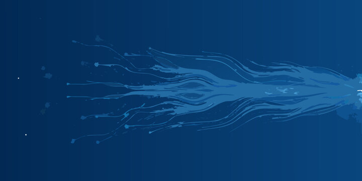 Abstract stream of glowing blue particles radiating from a central point digital illustration high quality