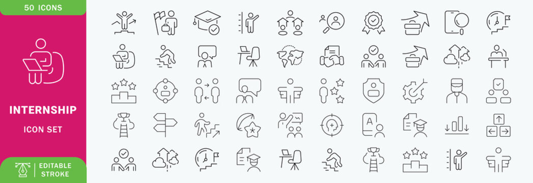Internship icon set collection in solid glyph style. an icon pack contain experience,train,apprentice,employee,transition,skill,student