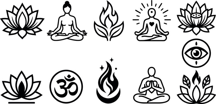 Fathers day spiritual silhouette icons lotus meditation om flame designs
