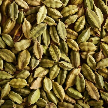 Cardamom texture, green cardamon seeds background, dry kardamon pattern, cardamum spice banner