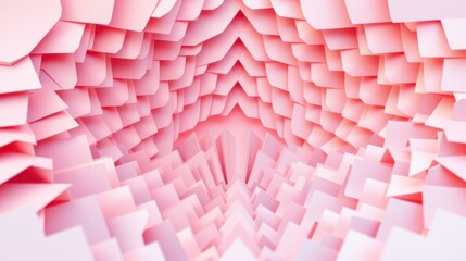 Fototapeta premium Abstract pink paper layers create tunnel illusion. Geometric shapes form depth, texture, soft lighting. Minimalist design, modern aesthetic.