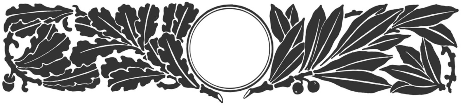 Vintage Botanical Laurel Frame with Circular Medallion &ndash; Ornamental Engraved Border PNG