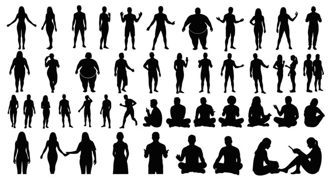 Diverse Human Silhouettes: Collection of people in various poses and body types