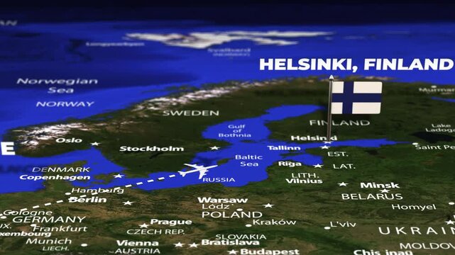 Flight From Paris FRANCE to Helsinki FINLAND with flag pins
