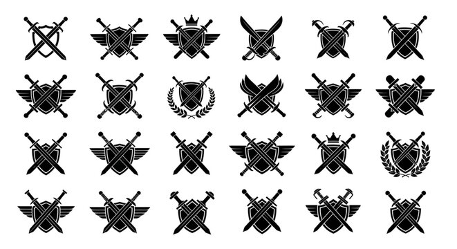Black silhouettes of various crests and logos.
