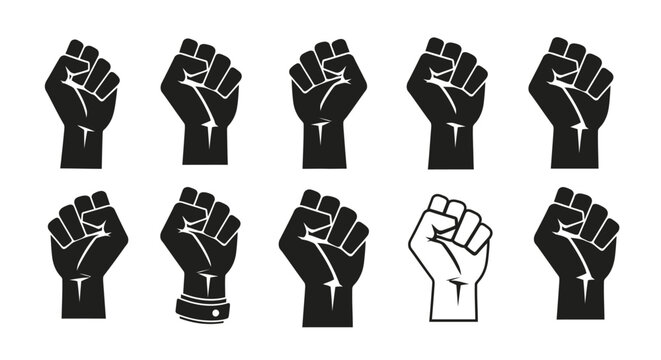 Black and white raised fists icons.