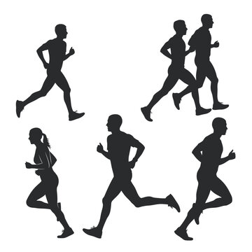 Silhouette Runners Set: Male and Female Jogging and Sprinting Figures