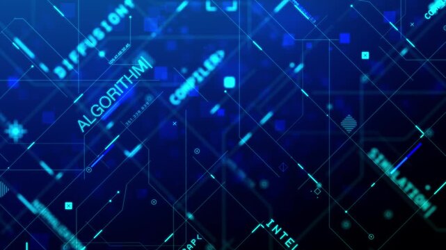 Abstract background futuristic technology concept with glowing blue data lines, grid and node of network, AI algorithm conceptual 