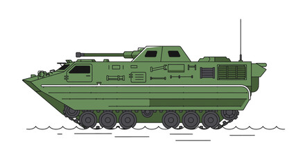 Obraz premium Green amphibious armored personnel carrier vehicle illustration.