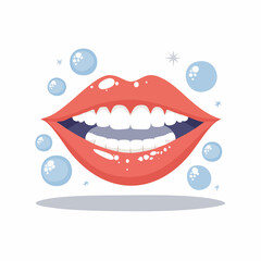 Obraz premium Healthy White Teeth and Red Lips with Bubbles